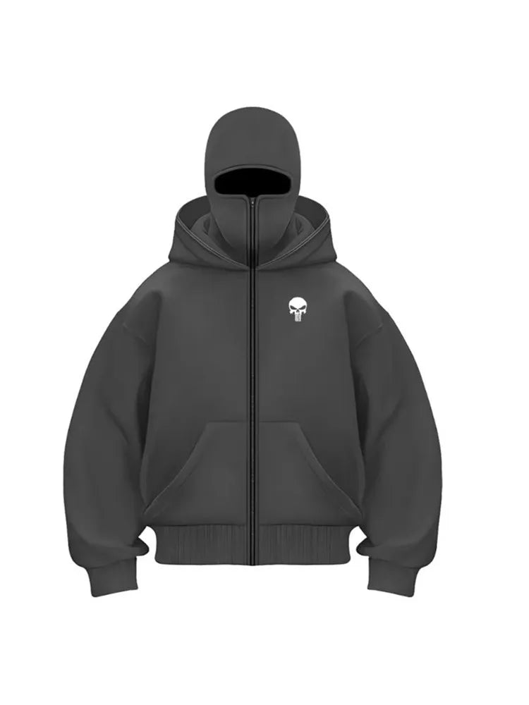 Unisex Double Hooded Fleece Sweatshirt Woman BalaclavaWarm Outfit for Fall Winter Men Clothing Hoodie Half Zip  Masked Outfit