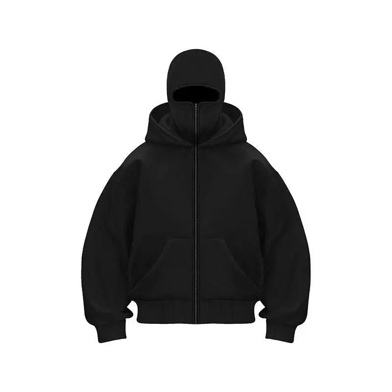 Unisex Double Hooded Fleece Sweatshirt Woman BalaclavaWarm Outfit for Fall Winter Men Clothing Hoodie Half Zip  Masked Outfit